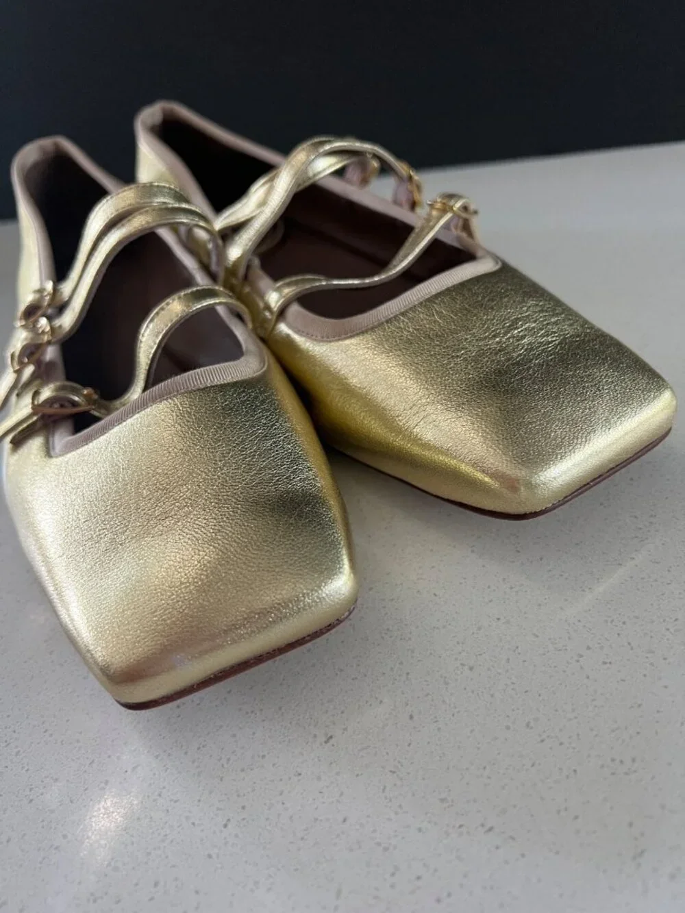 Mansur Gavriel Square Toe Mary Jane gold lamb leather Flats size  39